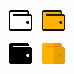 four wallet icons with various styles, outline, filled color outline, glyph and Flat color