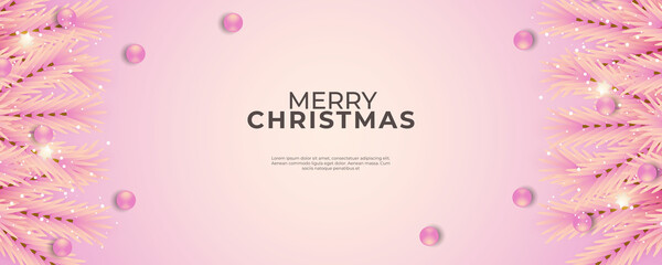 Christmas banner with pink background and pink Christmas ball