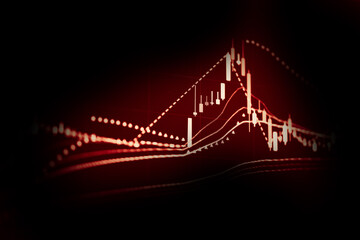 Candlestick chart in financial stock market on digital number background. Forex trading graphic design and Stock market trading trend as concept.	
