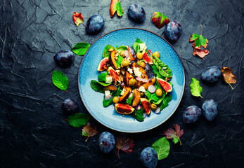 Autumn seasonal salad with plums and figs