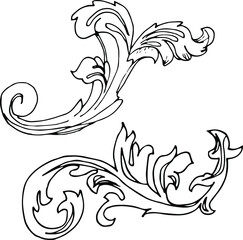 Vector illustration, sketch in baroque style.Handbook of ornament - The artificial leaf