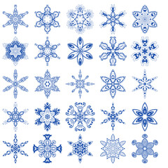 Set of snowflakes. Christmas decorative elements.Vector illustration isolated.