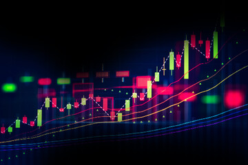 Fundamental and technical analysis for professional technical trading as concept. Digital graph of financial instruments with some indicators including of MACD. EMA and the volume analysis.	
