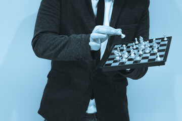 chess board game competition business concept with blur image background. to represent chess battle, success, team leader, teamwork and business strategy concept.