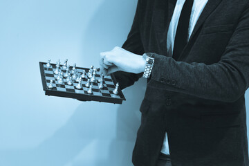 chess board game competition business concept with blur image background. to represent chess battle, success, team leader, teamwork and business strategy concept.
