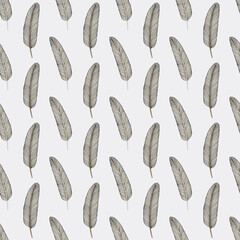 Seamless pattern with feathers on a light background in doodle style. Elegant texture for fabric, wrapping paper, scrapbooking.