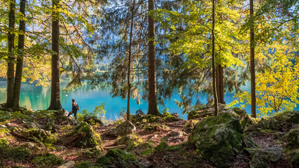 Colorful autumn foliage at the alpine lake