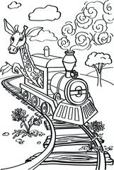 giraffe in train illustration for children