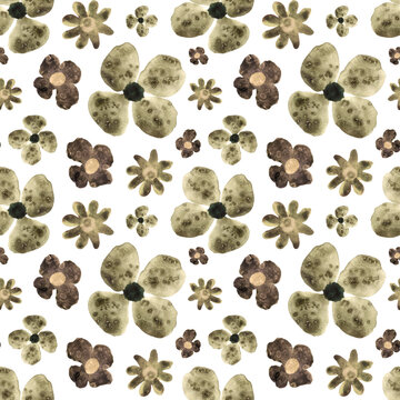 Seamless floral pattern drawn with watercolor in a free style or doodle style. Texture for fabric, wrapping paper, scrapbooking.