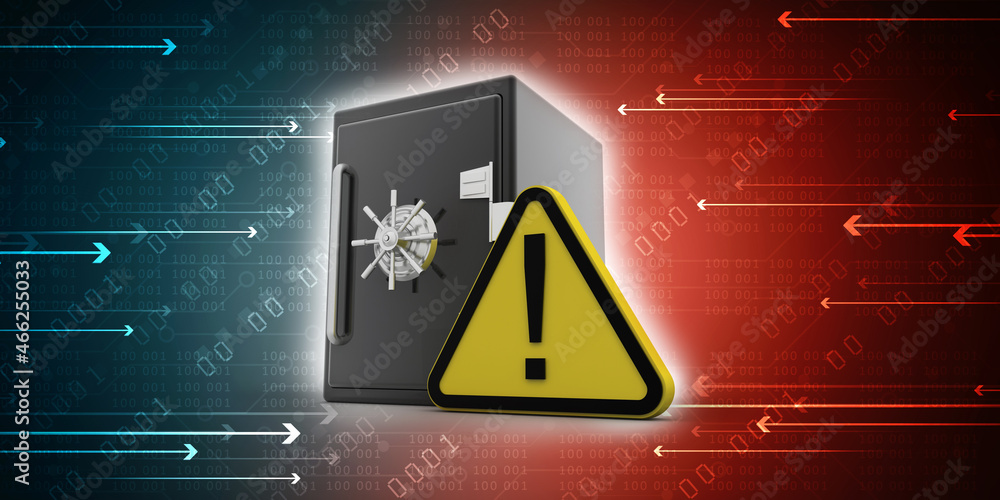 Poster 3d rendering exclamation sign with locker