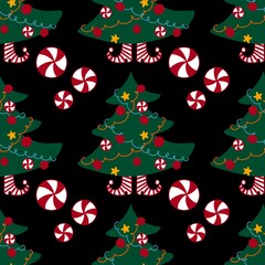Seamless Christmas pattern for new year on black background 