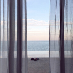 Beautiful ocean view from the room with private swimming pool in the morning for relaxation and weekend getaway concept