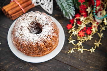 christmas cake sweet homemade cakes dessert new year chocolate sponge cake food background rustic top view copy space