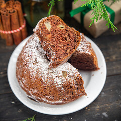 christmas cake sweet homemade cakes dessert new year chocolate sponge cake food background rustic top view copy space
