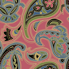 Ethnic abstract ornament on coral color background seamless pattern for all prints.
