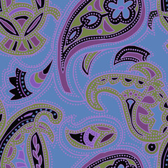 Ethnic abstract ornament on blue background seamless pattern for all prints.