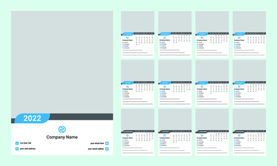 Blue minimal corporate creative 2022 calendar template vector