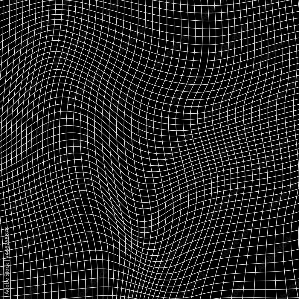 Poster abstract distorted wireframe wave. vector curve surface background. technology grid pattern. mesh wa