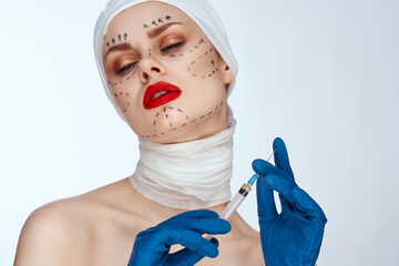 female patient rejuvenation facial injection cosmetic procedures isolated background