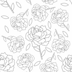 Vector pattern with roses. Vector illustration. Seamless pattern with flowers. Template for wallpaper, posters, cards, textiles, clothes and other uses. Coloring page with roses.