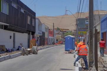 Beautiful historic urban decay building facades in Arica, Chile Old Town Downtown area with churches, cathedrals and ancient houses in romantic side streets backstreet alleys
