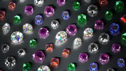 Fototapeta premium Various shiny gemstones 3D render illustration
