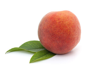 Sliced peach and leaves.