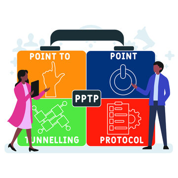 PPTP - Point to Point Tunnelling Protocol acronym. business concept background.  vector illustration concept with keywords and icons. lettering illustration with icons for web banner, flyer, landing