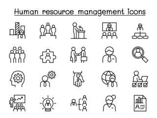 Human resource management icons in thin line style