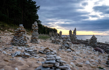 landscape of stone towers by the sea