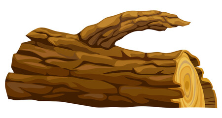 Wooden log. Cartoon piece of wood. Broken oak, maple, cedar. Isolated vector element on white background.