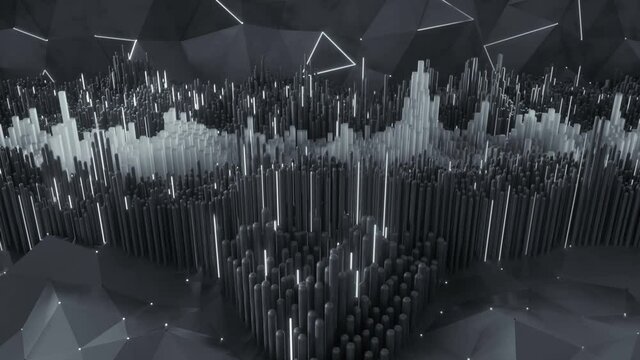 Dynamic waves visualization. Computer generated abstract motion background. Seamless loop 3D render animation