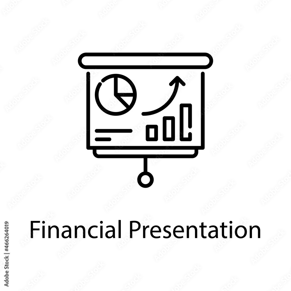 Poster financial presentation vector outline icon design illustration. web analytics symbol on white backgr