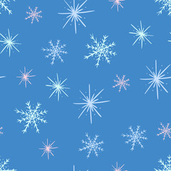 Fototapeta na wymiar Christmas seamless doodle pattern with snowflakes, vector background