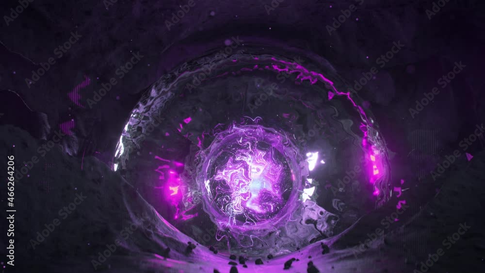 Poster purple energy portal. futuristic or science fiction visualization. 3d render seamless loop animation