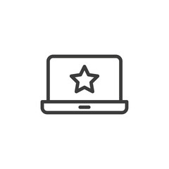 Laptop with star icon on white background