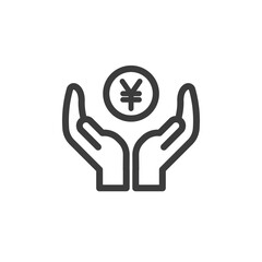 Hands holding a coin icon with white background