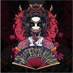 Geisha head mascot logo design