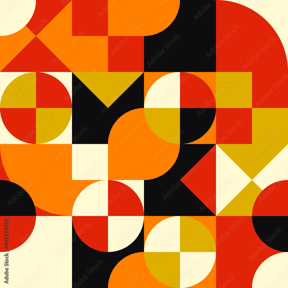 Poster black, red, yellow pattern. vector geometric pattern with elementary shapes - squares, triangles, ci