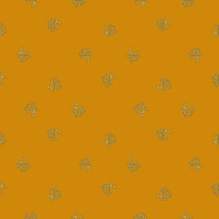 Seamless pattern wormwood on orange background. Beautiful plant ornament. Geometrical texture template for fabric.