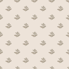Seamless pattern wormwood on beige background. Beautiful plant ornament. Geometrical texture template for fabric.
