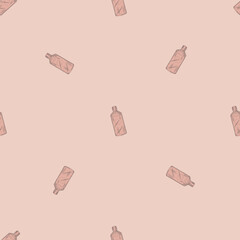 Seamless pattern retro chinese bottle on pink background. Random texture template for menu restaurant.