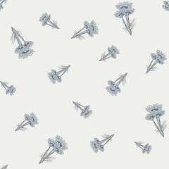 Seamless pattern chamomile on light background. Beautiful ornament summer gray flowers.