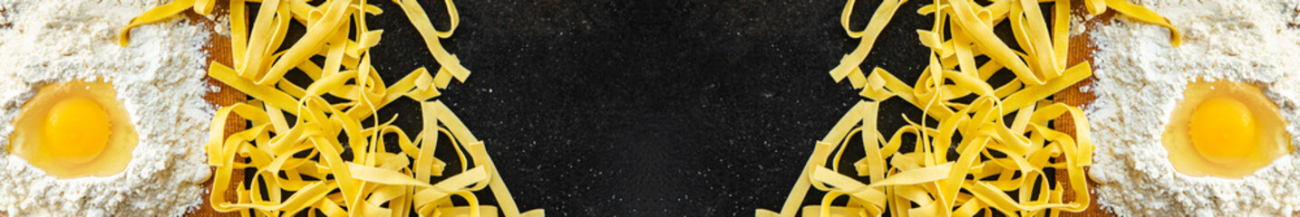 raw pasta egg tagliatelle handmade cooking durum wheat meal snack on the table copy space food background rustic 