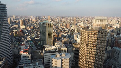 Ikebukuro District. Aerial view of Ikebukuro city Tokyo Japan. Bird eye view of buildings of Ikebukuro district. Tourist attraction filled with modern shopping centers office and resident buildings.