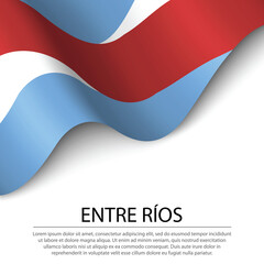 Waving flag of Entre Rios is a region of Argentina on white back