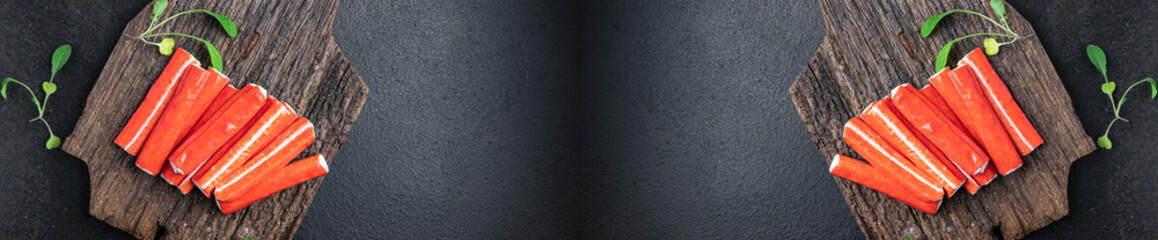 crab stick seafood semi-finished meal snack on the table copy space food background rustic  © Alesia Berlezova