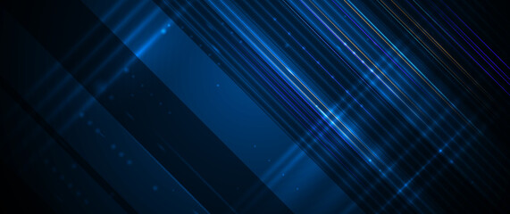 Fototapeta premium Vector abstract lines pattern design and light effect. High speed movement and motion blur over dark blue background. Illustration futuristic, Cyber hi tech connection technology, cyberspace concept.