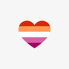 New lesbian flag with white background. Heart-shaped flag icon.