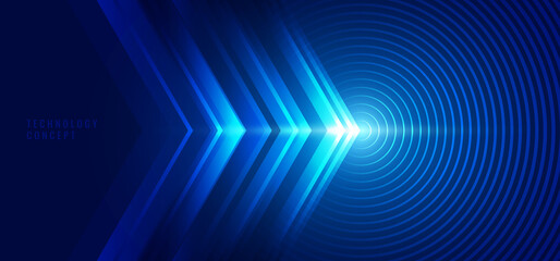 Abstract technology concept blue arrows with circles lines and lighting effect background - 466269415